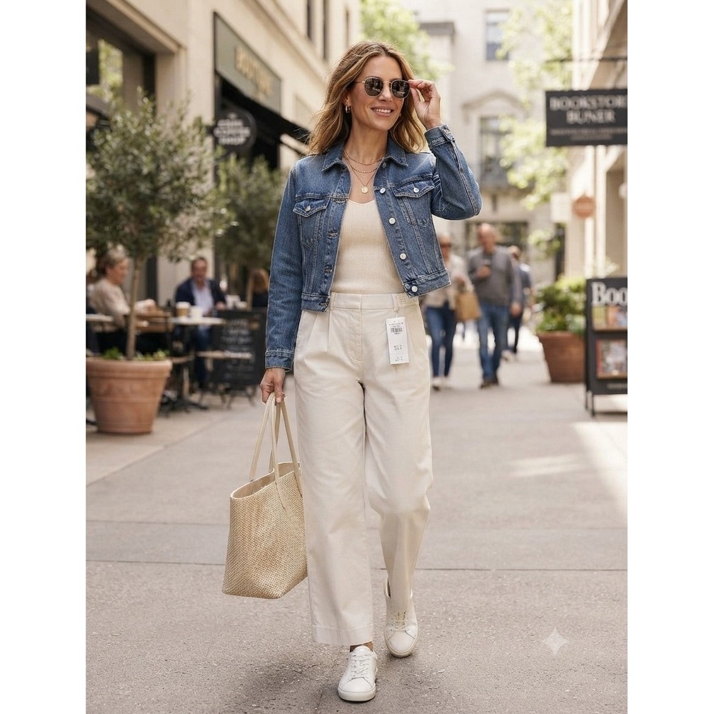 Abercrombie & Fitch Low Rise Wide Leg Pleated Trousers Cream White 28 6s Short